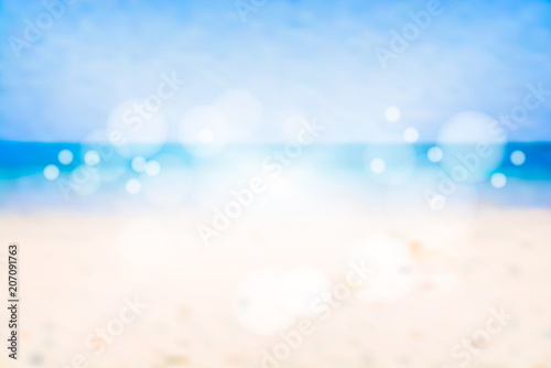 Blurred blue sea with bokeh. Beach in summer. Vector illustration background.