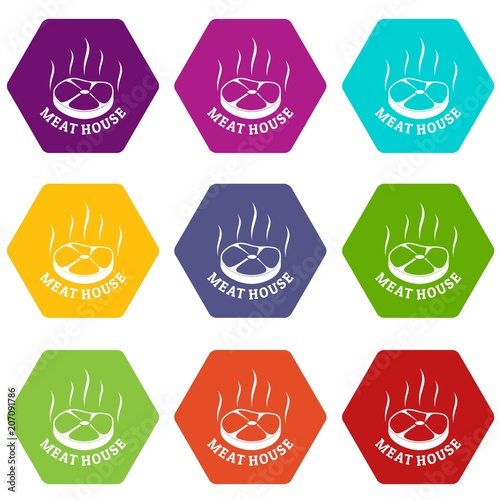 Meat house eco icons 9 set coloful isolated on white for web