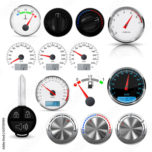 Car interior design elements - gauges, buttons, scales