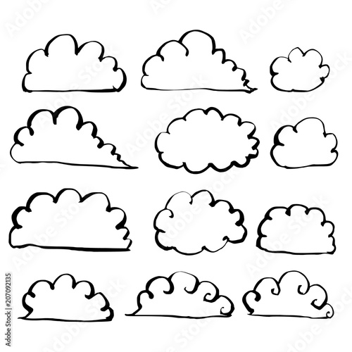Hand drawn Sketch doodle illustration vector line cloud icon set eps10