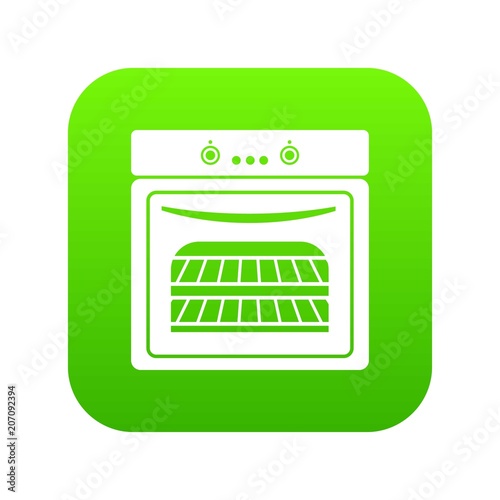 Kitchen stove icon green vector isolated on white background