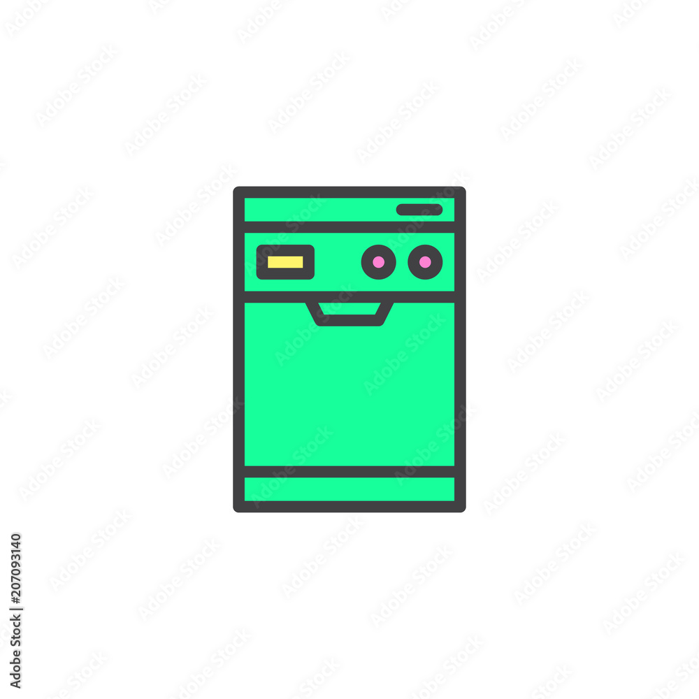 Dishwasher machine filled outline icon, line vector sign, linear colorful pictogram isolated on white. Household equipment symbol, logo illustration. Pixel perfect vector graphics Dishwasher machine filled outline icon, line vector sign, linear colorful pictogram isolated on white. Household equipment symbol, logo illustration. Pixel perfect vector graphics