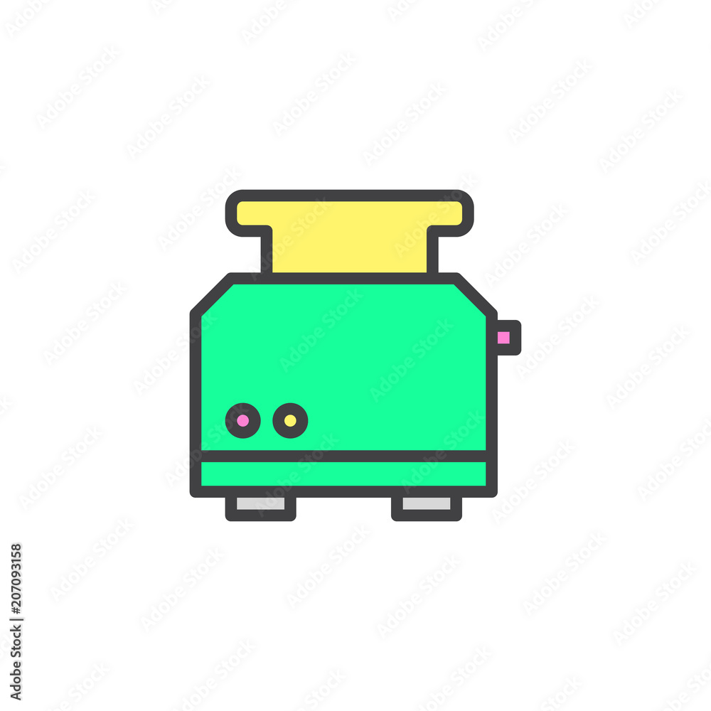Toaster filled outline icon, line vector sign, linear colorful pictogram isolated on white. Toast maker machine symbol, logo illustration. Pixel perfect vector graphics Toaster filled outline icon, line vector sign, linear colorful pictogram isolated on white. Toast maker machine symbol, logo illustration. Pixel perfect vector graphics