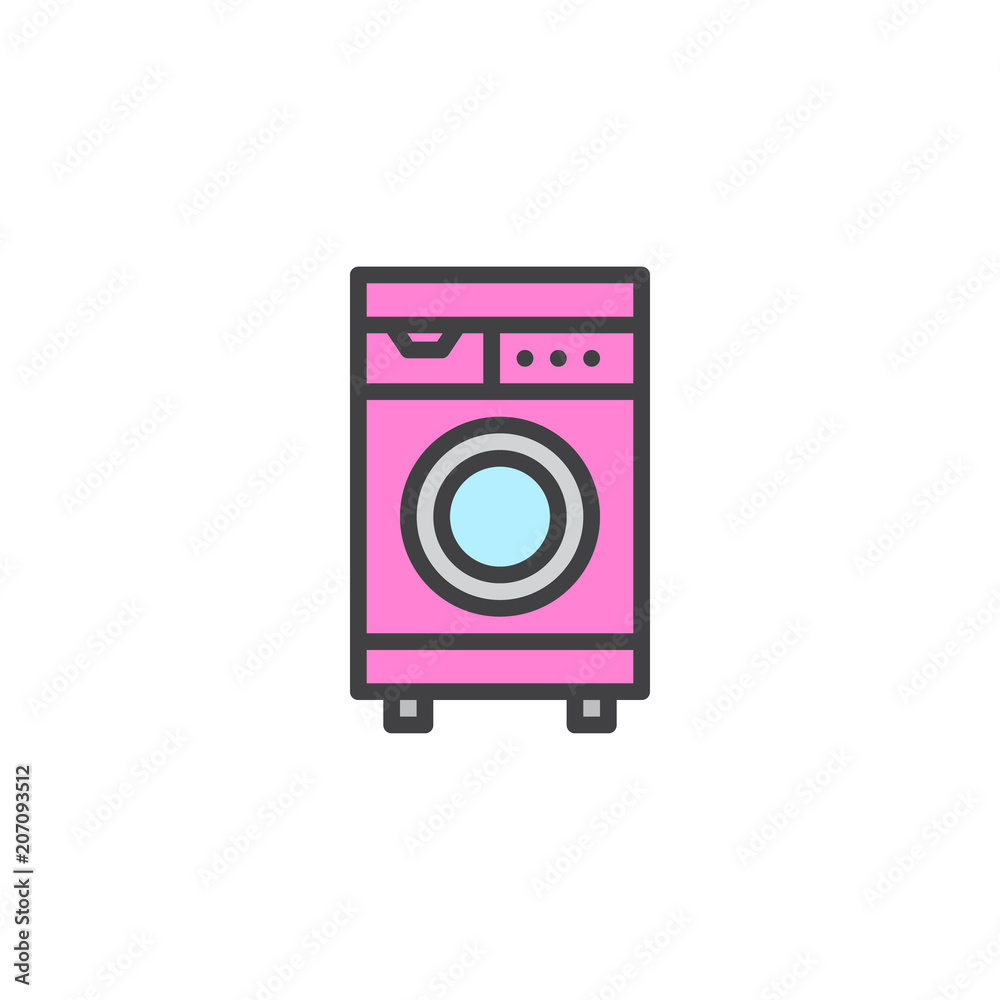 Washing machine filled outline icon, line vector sign, linear colorful pictogram isolated on white. Washer machine symbol, logo illustration. Pixel perfect vector graphics