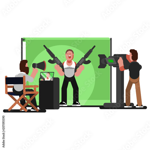 Producer gives instructions to actor photo