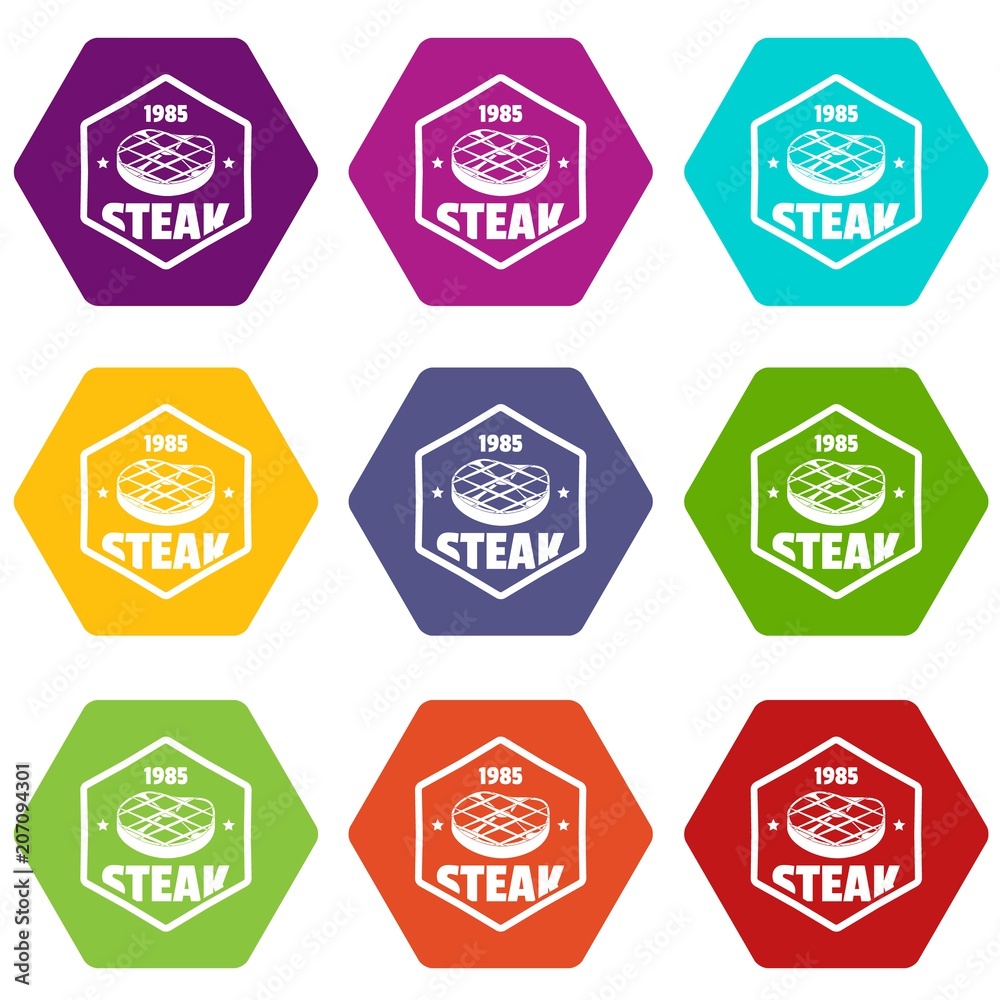 1985 steak icons 9 set coloful isolated on white for web 1985 steak icons 9 set coloful isolated on white for web