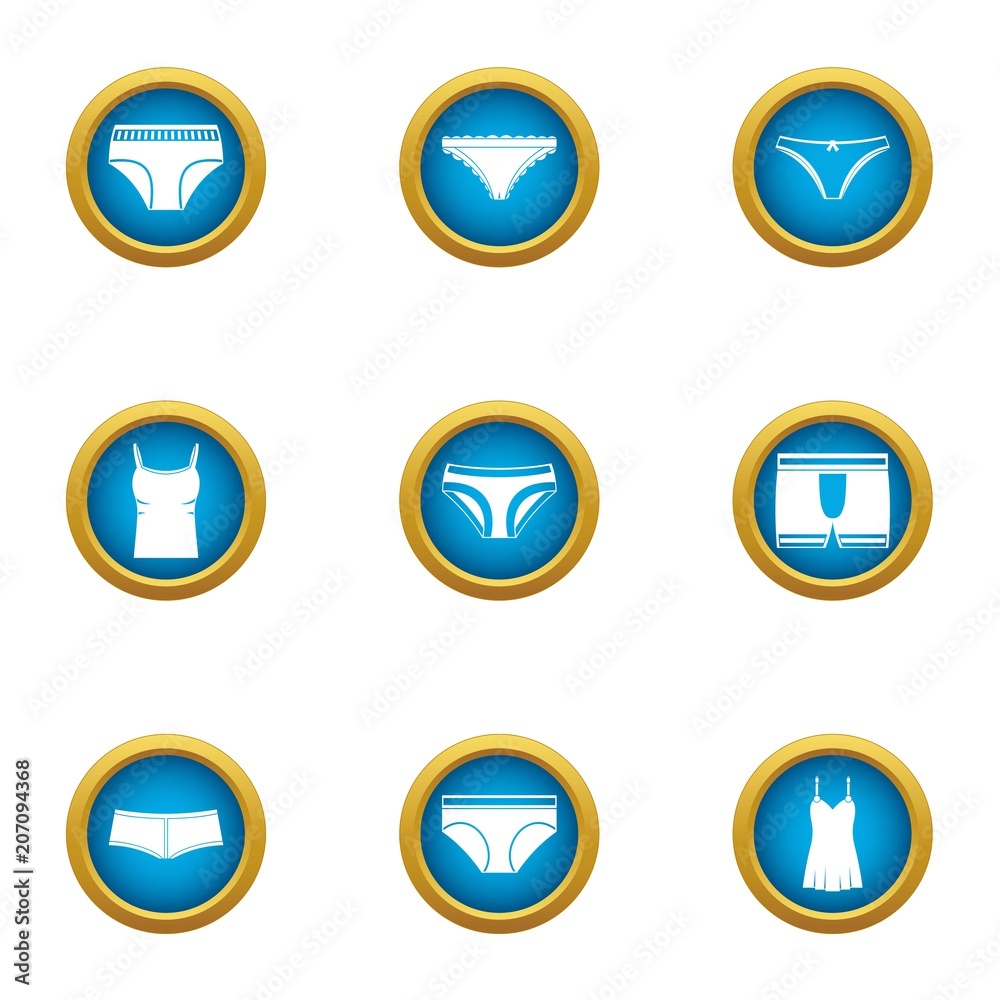 Panties icons set. Flat set of 9 panties vector icons for web isolated on white background Panties icons set. Flat set of 9 panties vector icons for web isolated on white background