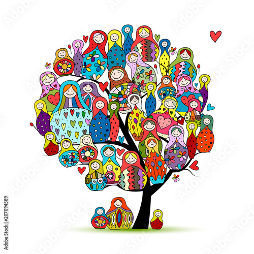 Collection of russian nesting dolls, Matryoshkas tree for your design