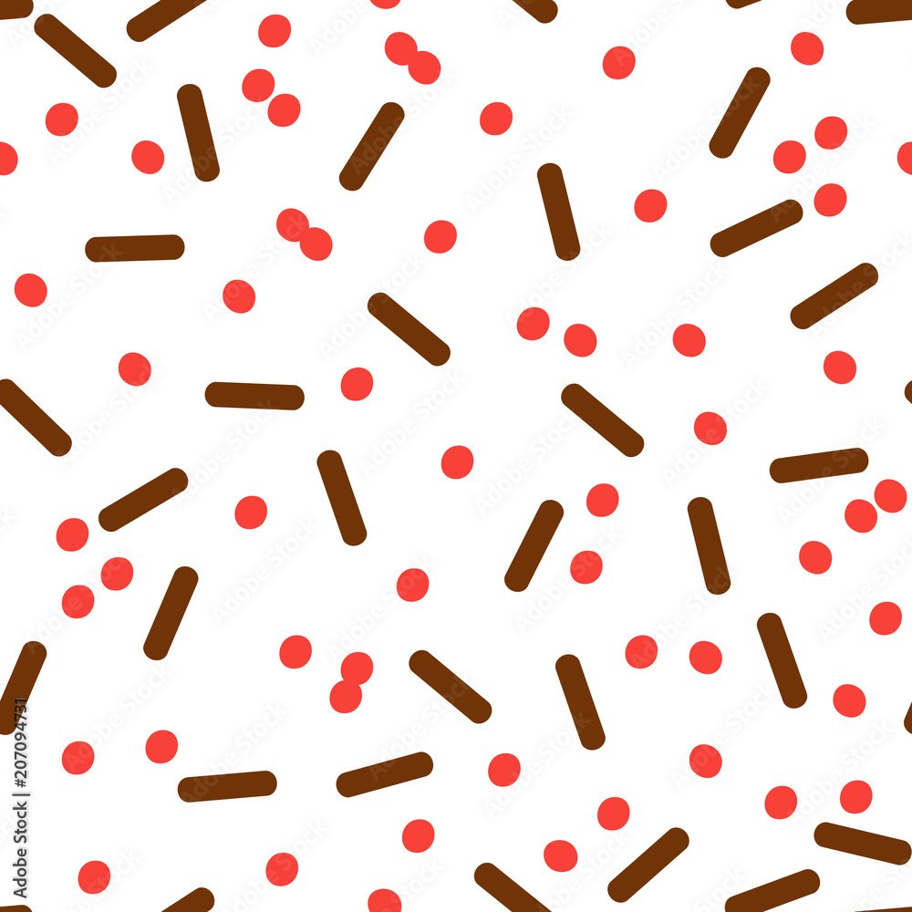 Seamless pattern of decorative sprinkles. Dessert decoration.