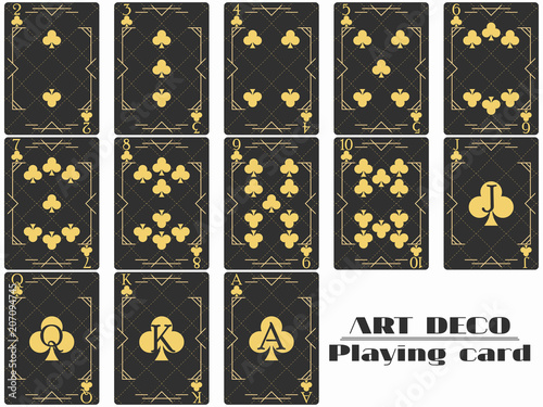 Playing cards club suit. Poker cards original design art deco style. Vector illustration