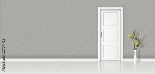 Element of architecture - vector background grey wall and closed white door  photo