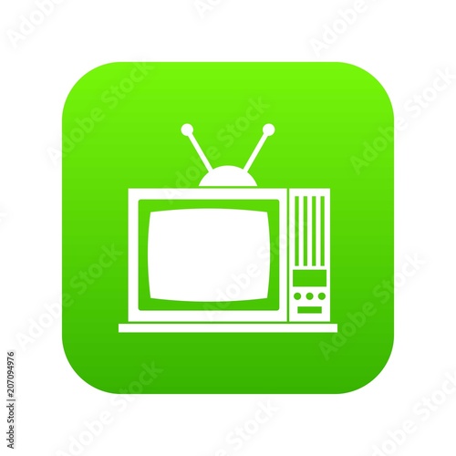 Retro TV icon digital green for any design isolated on white vector illustration
