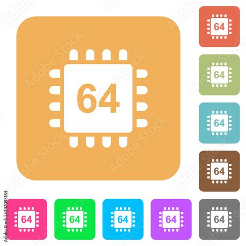 Microprocessor 64 bit architecture rounded square flat icons