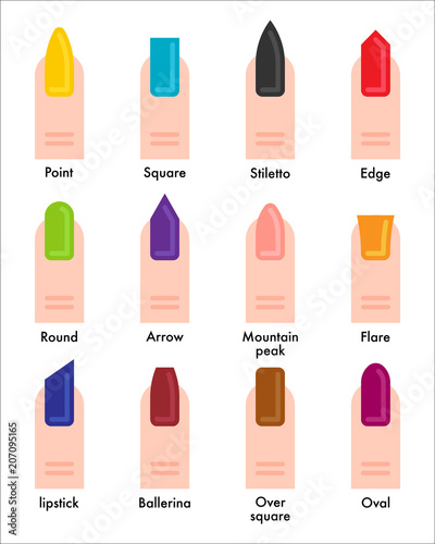 various shape of nail art vector flat graphic design illustration set