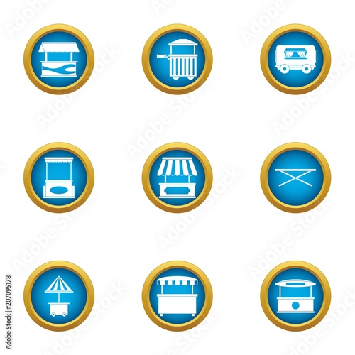 Street stall icons set. Flat set of 9 street stall vector icons for web isolated on white background
