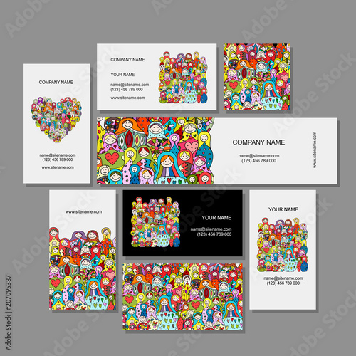 Business cards set  Matryoshka  russian nesting dolls design