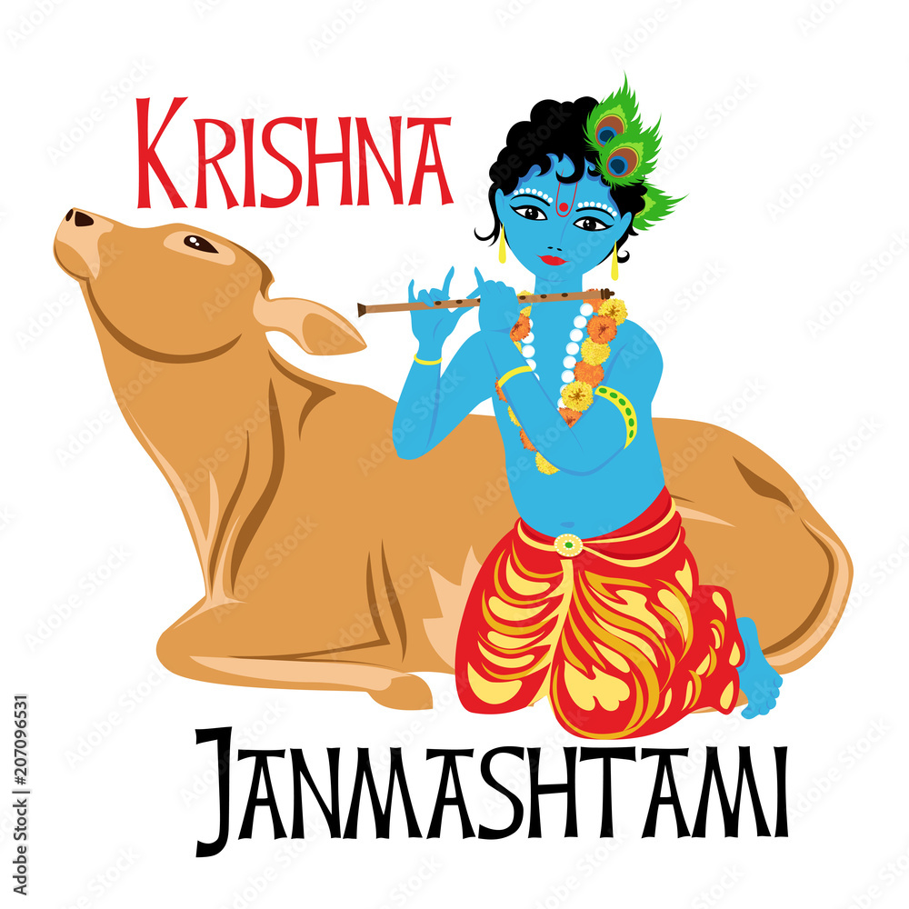 Krishna  of a cow Stock Vector | Adobe Stock