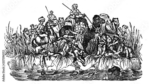 The caravan reaches the river (from Das Heller-Magazin, February 13, 1834)