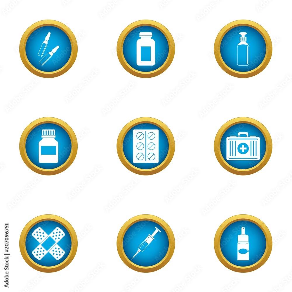 Medicine chest icons set. Flat set of 9 medicine chest vector icons for web isolated on white background