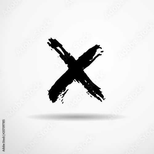 Letter X. Handwritten by dry brush. Rough strokes textured font. Vector illustration. Grunge style alphabet.