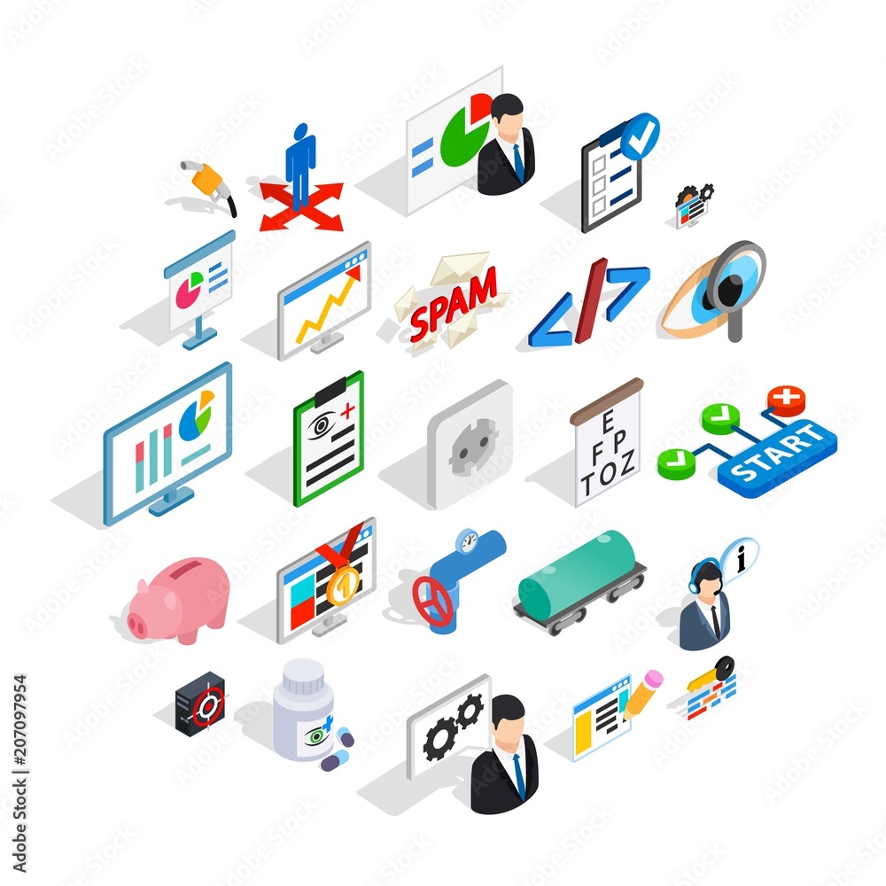 Hi tech icons set. Isometric set of 25 hi tech vector icons for web isolated on white background Hi tech icons set. Isometric set of 25 hi tech vector icons for web isolated on white background