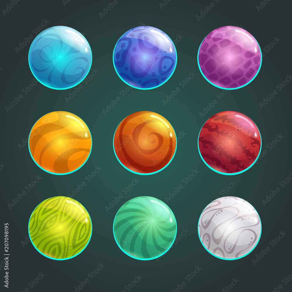 Colorful glossy shiny bubbles set.