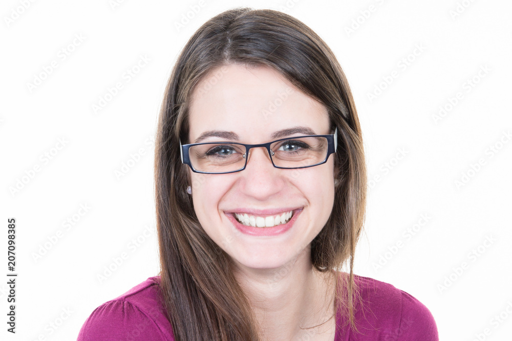 Young woman wearing glasses laughing happy and cute Young woman wearing glasses laughing happy and cute