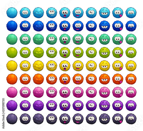 Cartoon colorful fluffy balls characters.