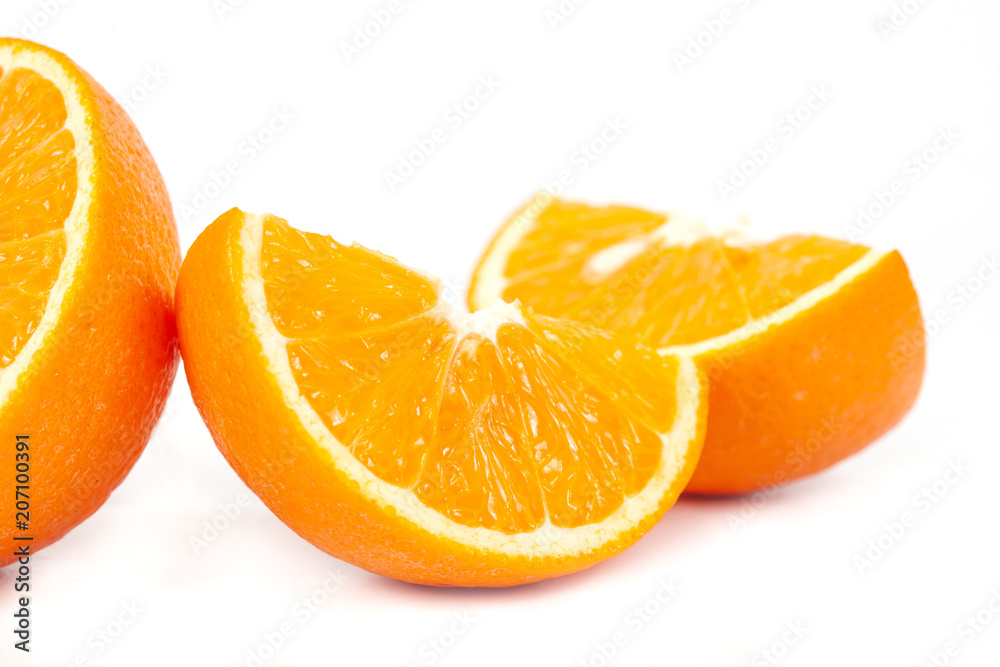 fresh orange fruit on white background isolate.