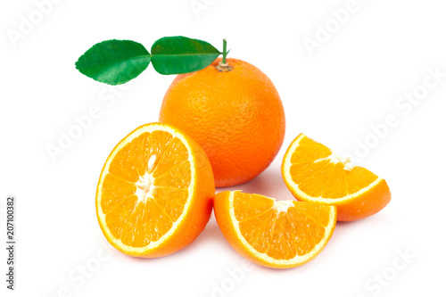 fresh orange fruit on white background isolate.