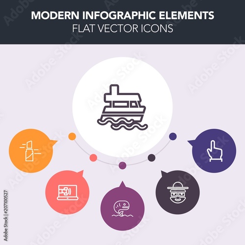 Modern, simple, colorful vector infographic background with smile, marine, online, character, phone, head, boat, happy, food, white, cartoon, click, fish, sea, ocean, shipping, face, beauty, red icons