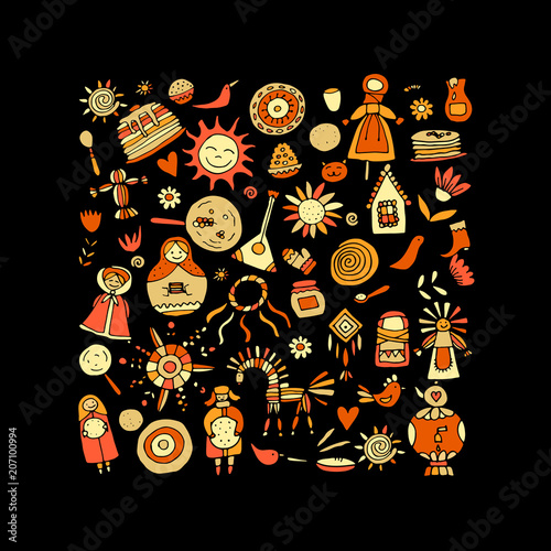 Maslenitsa or Shrovetide. Icons set for your design