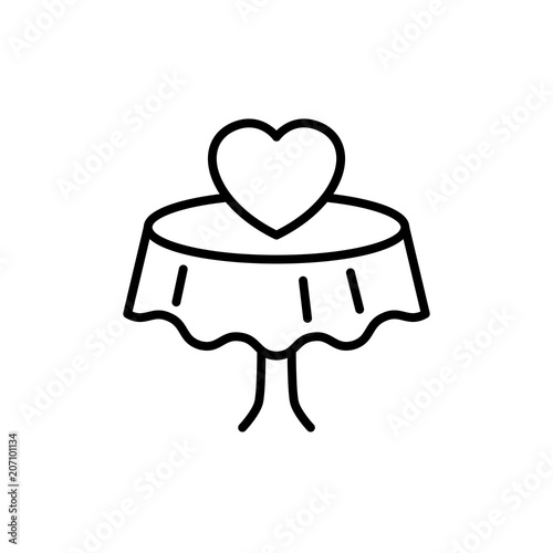 dinner date icon. restaurant dinner table with love illustration for wedding or valentine concept design. simple clean monoline symbol.