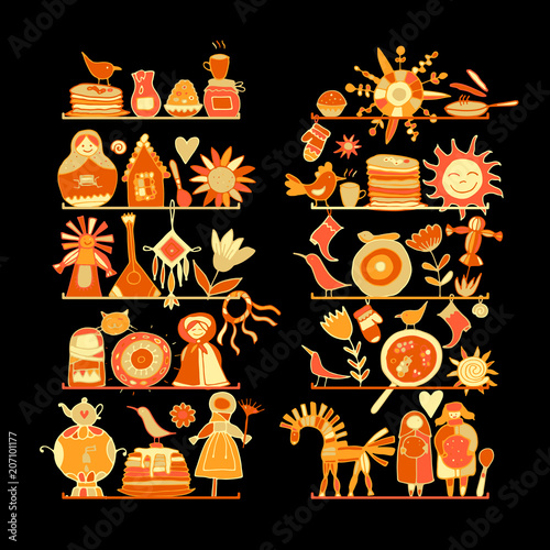 Maslenitsa or Shrovetide. Icons set for your design