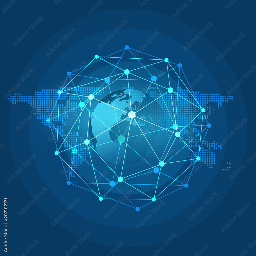 Digital Network Connections, Technology Background - Cloud Computing Design Concept with Spotted World Map Digital Network Connections, Technology Background - Cloud Computing Design Concept with Spotted World Map