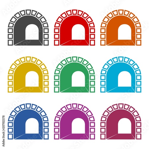 Road with tunnel icon, color icons set