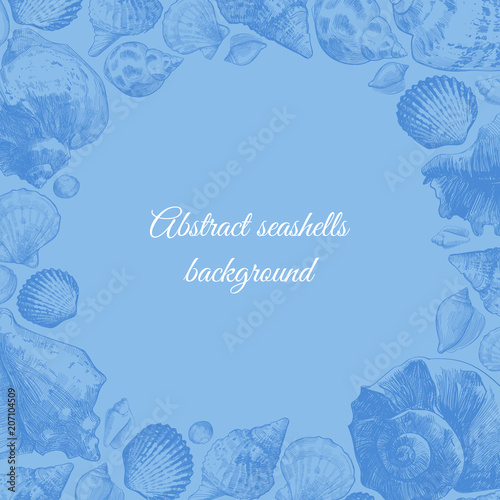 Seashells  frame for your ocean life design. Elegant shells border. Summer template collection