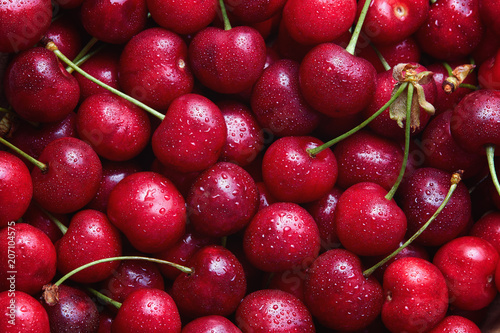 Full Frame Shot Of Wet Cherries