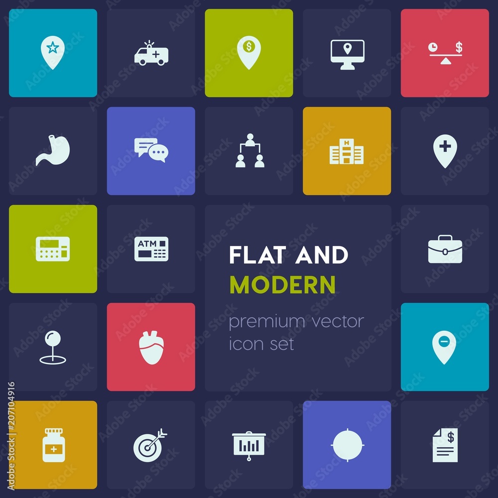Modern Simple Set of business, health, location Vector fill Icons. Contains such Icons as balance, aim, bill, marketing, pharmacy, pain and more on dark background. Fully Editable. Pixel Perfect Modern Simple Set of business, health, location Vector fill Icons. Contains such Icons as balance, aim, bill, marketing, pharmacy, pain and more on dark background. Fully Editable. Pixel Perfect