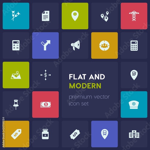 Modern Simple Set of business, health, location Vector fill Icons. Contains such Icons as  disability,  healthcare,  railway,  pharmacy, usd and more on dark background. Fully Editable. Pixel Perfect