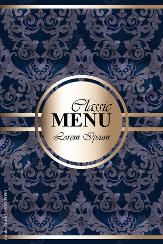 Vintage classic ornament card background Vector. Baroque classic decor. Golden frame menu templates