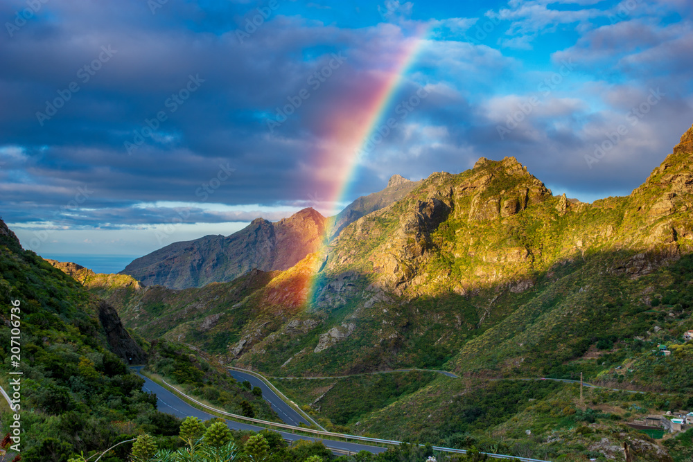 Rainbow over the Anaga mountains in Tenerife