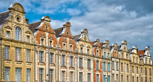 Houses with pediment, Flemish architecture  in Place des Heros (heroes square) in Arras, North of France photo