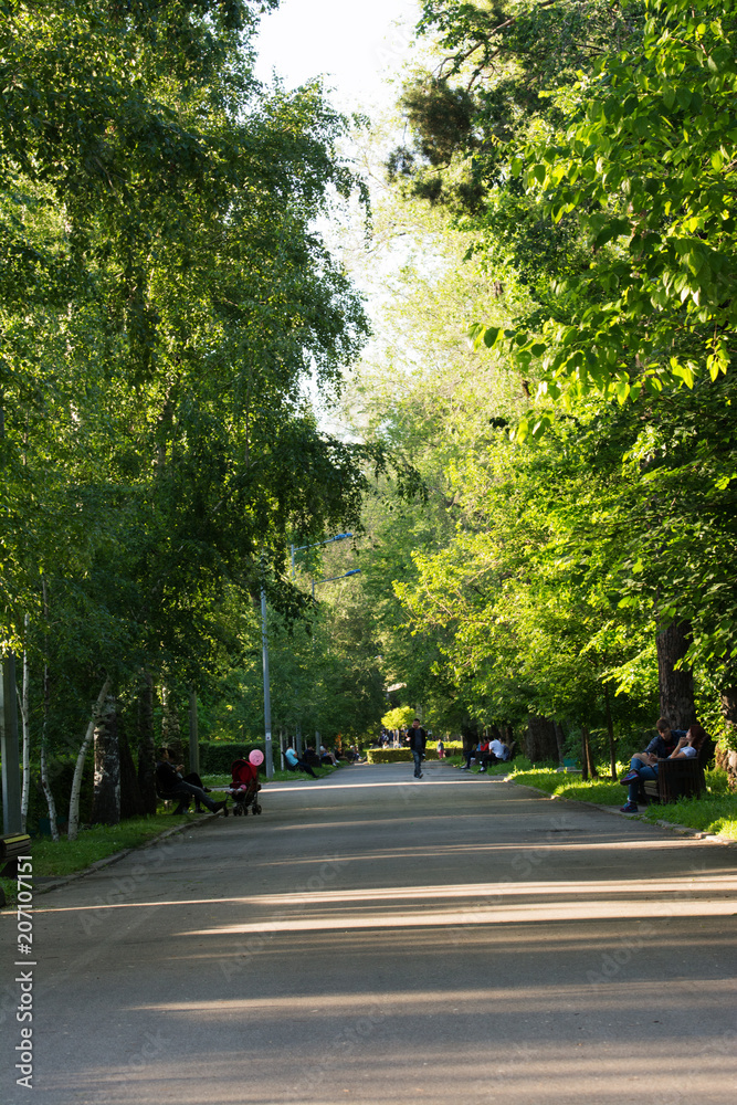 People having a rest at the garden benches. People having a rest at the garden benches.