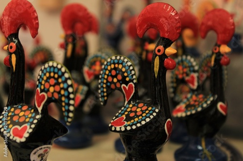 Colorful rooster souvenirs of Lisbon city
