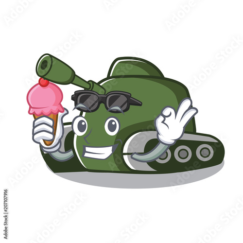 With ice cream tank character cartoon style