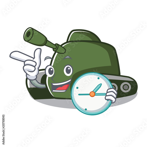 With clock tank character cartoon style photo