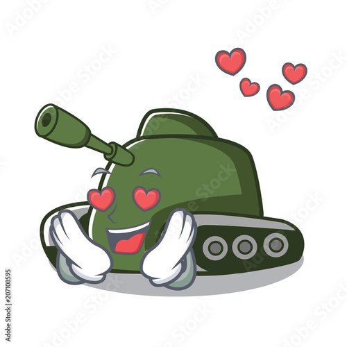 In love tank mascot cartoon style