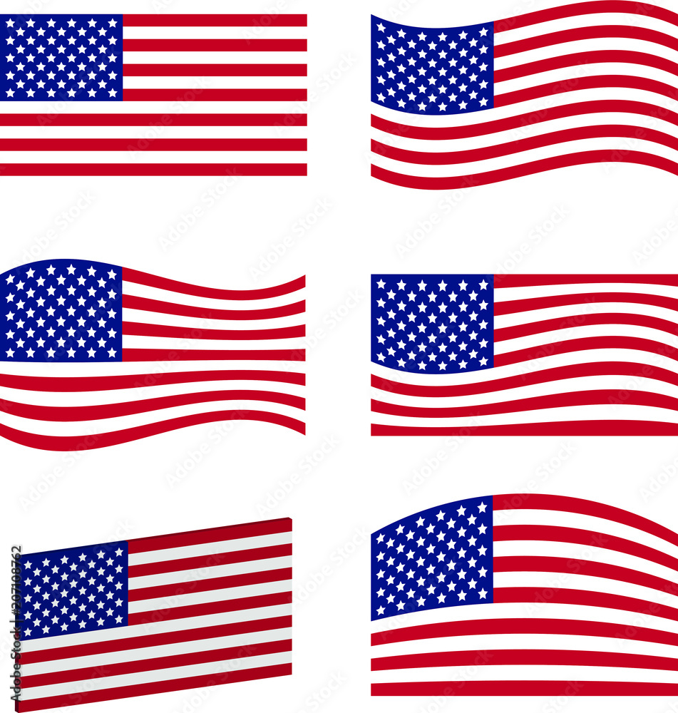 6 American Flag Designs - vector with basic design of the current flag is specified 6 American Flag Designs - vector with basic design of the current flag is specified