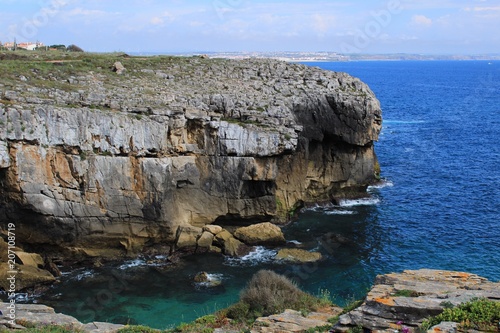 Views of the wild Atlantic Ocean with beautiful cliffs in Peniche